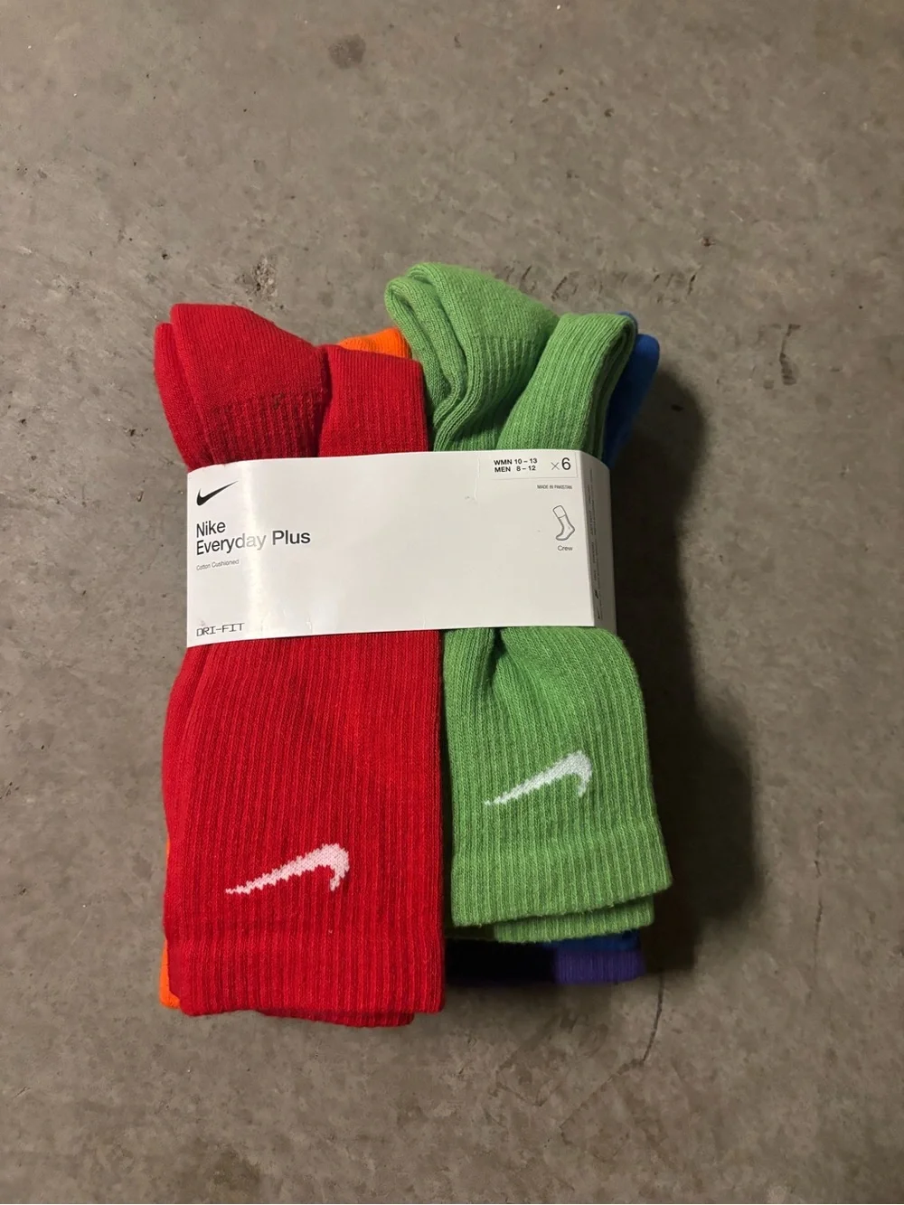 Nike Everyday Plus Crew Socks - Red, Green, Blue & Orange - 6 Pack